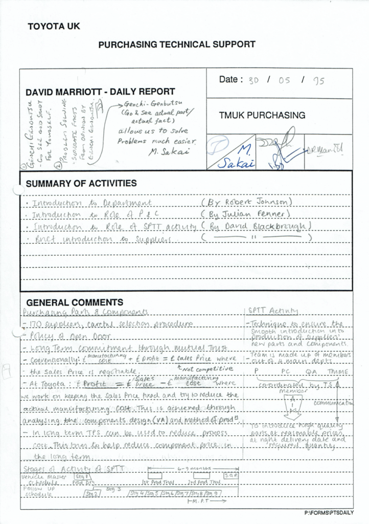 My first 90 days at Toyota – How they develop capability and what I learnt .daily report picture